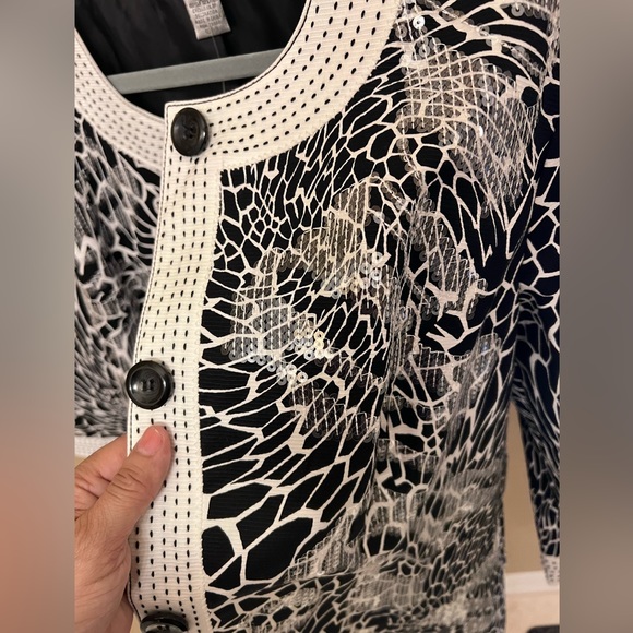 Plus Size Chicos Black White Sequin Jacket -  16 - Picture 13 of 13